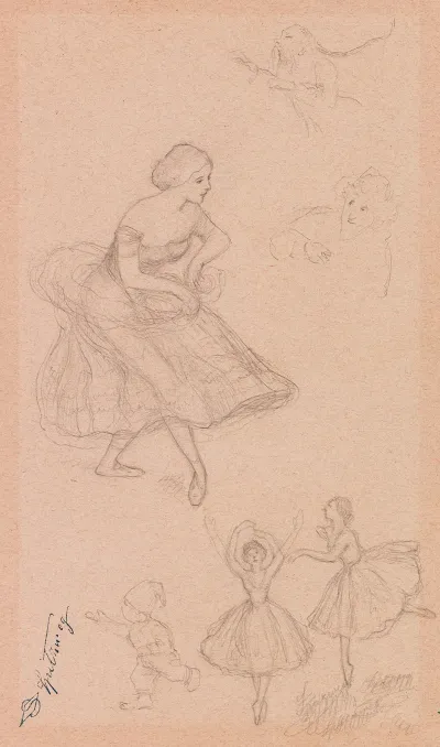 Studienblatt Mit Ballett Tanzerinnen Und Zwergen