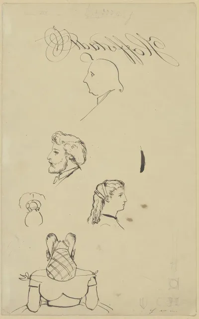 Studienblatt Mit Kopfen Oben Johann David Passavant Darunter Julius Hamel