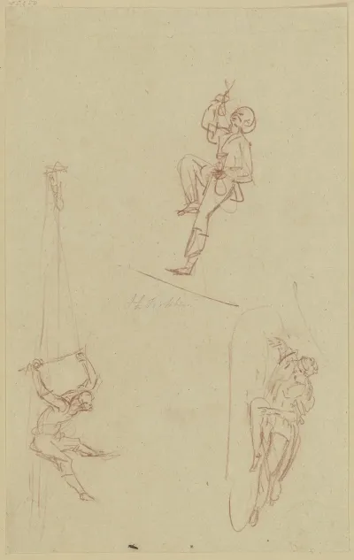 Studienblatt Zwei Hangende Und Eine Liegende Figur