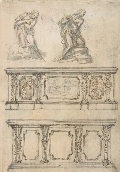 Studies For A Kneeling Figure Of Christ And Altar Fronts