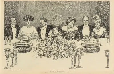 Studies In Expression Showing A Newly Engaged Couple At A Large Dinner Party
