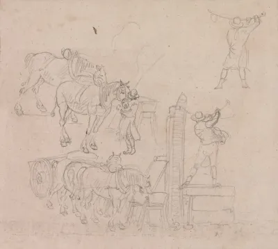Studies Of A Carter Pumping Water For His Horses