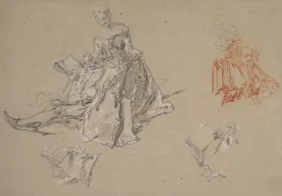 Studies Of A Couple Seated On The Ground Looking At A Songbook