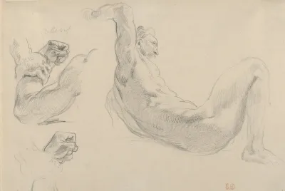 Studies Of A Fallen Male Nude For Hercules And The Horses Of Diomedes