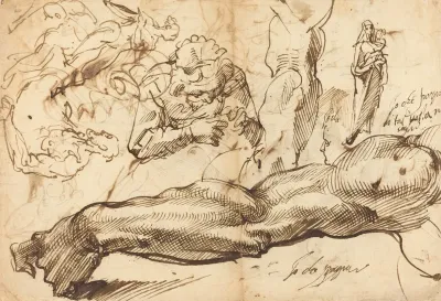 Studies Of A Left Arm A Young Woman A Madonna And Child A Face In Profile And Nude Figures
