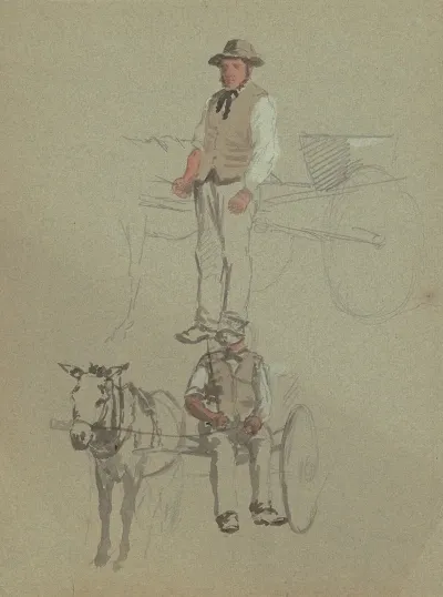 Studies Of A Man And Horse Cart