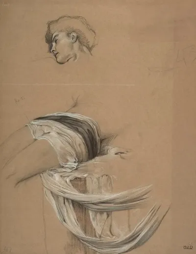 Studies Of A Mans Draped Waist And Head
