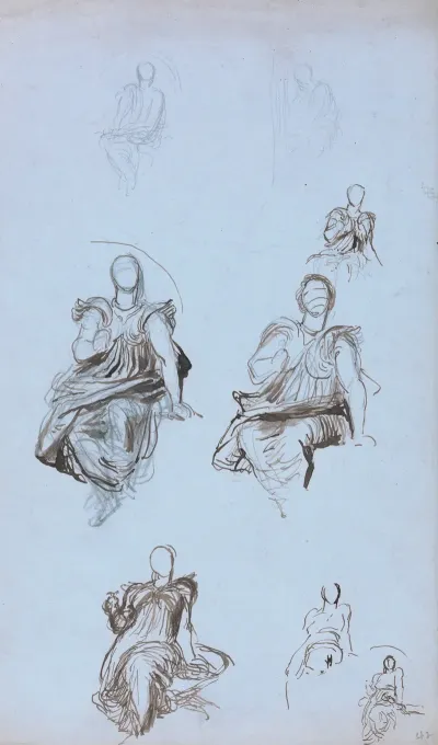 Studies Of A Seated Draped Figure With A Book