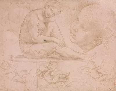 Studies Of A Seated Female Childs Head And Three Studies Of A Baby