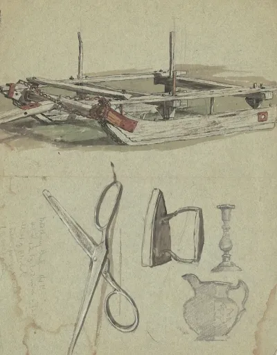 Studies Of A Sled And Various Household Objects