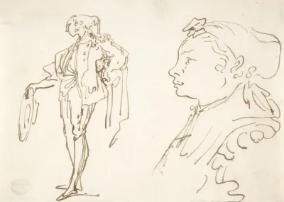 Studies Of A Standing Man Holding A Hat And Profile Of A Girl Looking Left