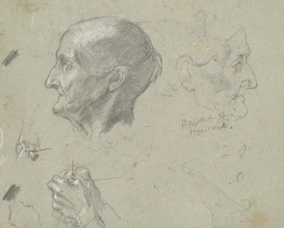 Studies Of An Elderly Woman Knitting