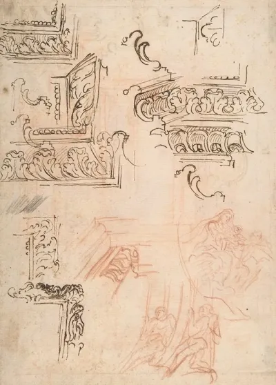Studies Of Architectural Moldings Of The Virgin And Child With A Kneeling Saint And Of Two Angels Supporting Frames