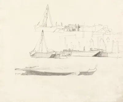 Studies Of Boats Figures Carts And Buildings