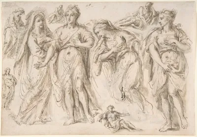 Studies Of Draped Female And Male Figures
