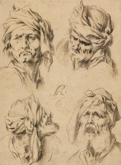 Studies Of Four Male Heads