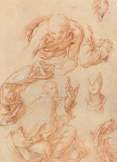 Studies Of Hands And Bending Figures Verso