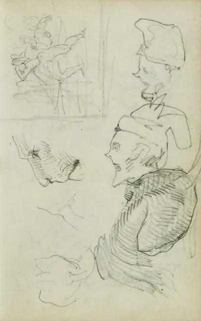 Studies Of Lion Compositional Group Figure Study Two Caricature Head Studies
