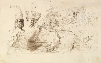 Studies Of Soldiers And Of A Battle In A Wood