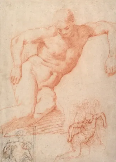 Studies Of The Dead Christ Supported By An Angel With Subsidiary Studies For The Same Composition