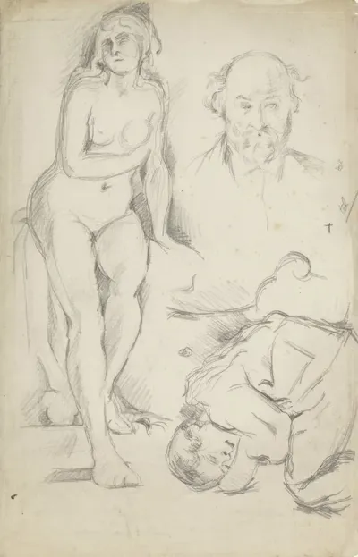 Studies Of Three Figures Including A Self Portrait