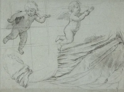 Studies Of Two Flying Putti And Of Drapery