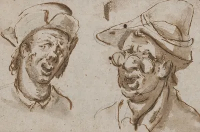 Studies Of Two Male Heads One Bespectacled