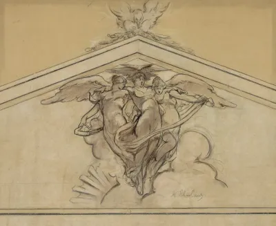 Study Drawing Of A Mural Showing Three Winged Women
