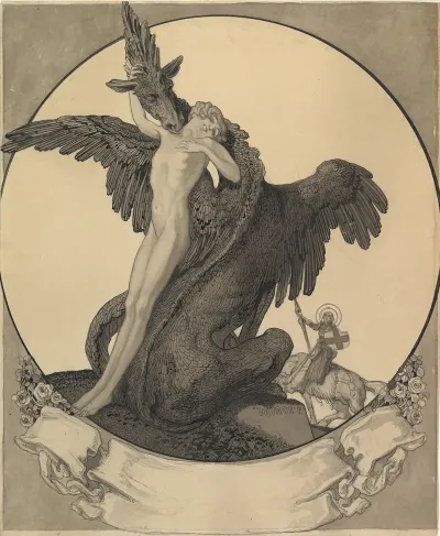 Study For A Bookplate With St George Rescuing A Maiden From A Dragon