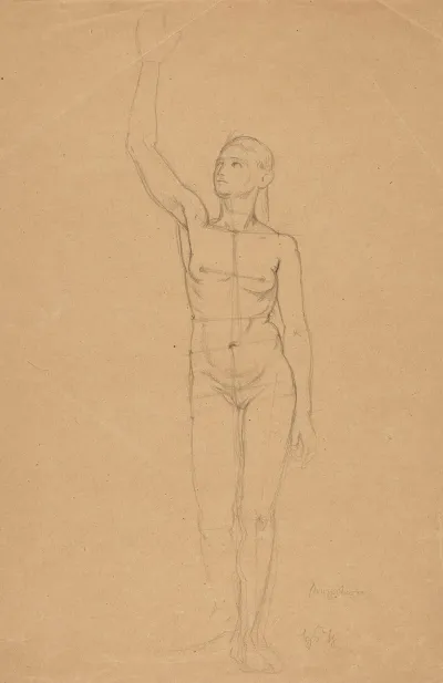 Study For A Female Nude With Her Right Hand Raised