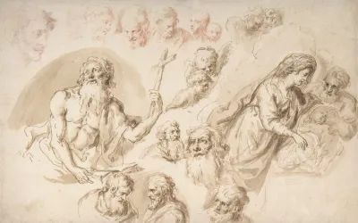 Study For A Nativity Bearded Male Saint And Head Studies