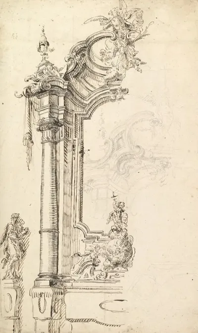 Study For An Altar With A Figure On A Raised Socle At Left