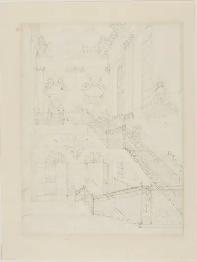 Study For The Hall And Staircase British Museum From Microcosm Of London