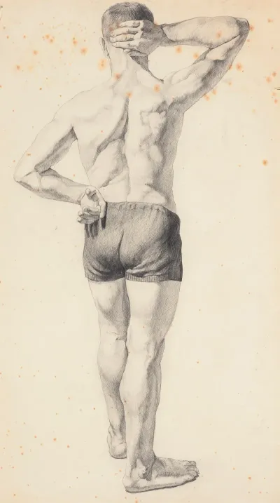 Study From Life Back View Of Man In Bathing Suit