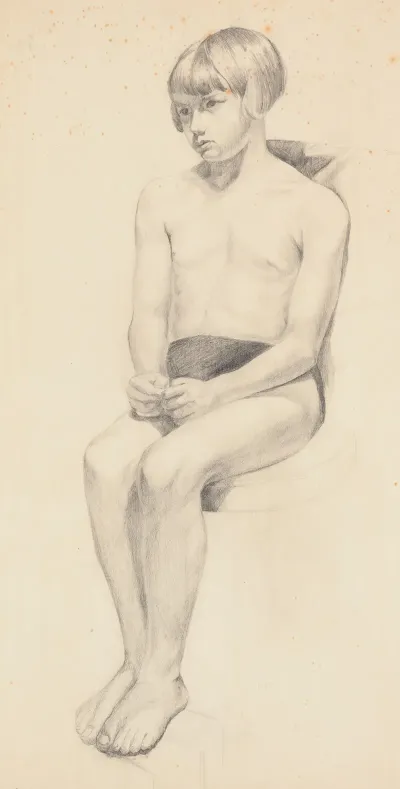 Study From Life Girl Seated In Bathing Suit