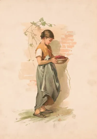 Study Girl Carrying Dish Of Berries