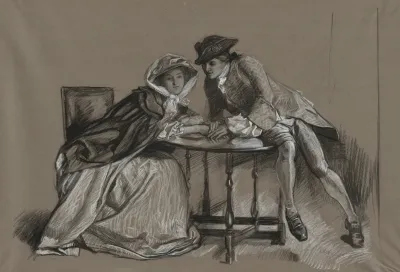 Study Lady And Gentleman In Conversation Across A Table