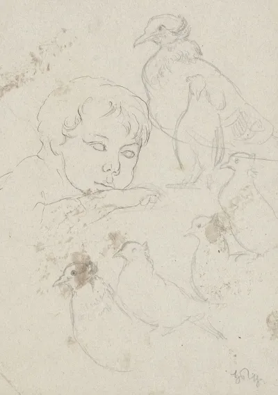 Study Of A Boy Resting His Head On His Hand Depicted To The Arms