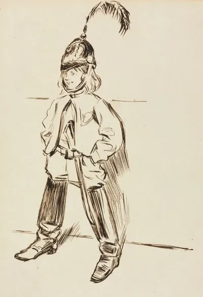 Study Of A Child In Helmet And Boots