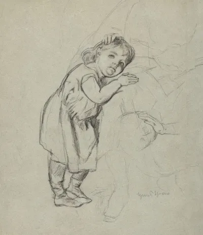 Study Of A Child Resting Its Head On An Adult Persons Knees