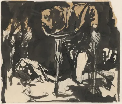 Study Of A Cripple Walking With Two Crutches