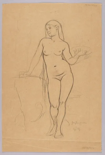 Study Of A Female Nude Holding A Bowl