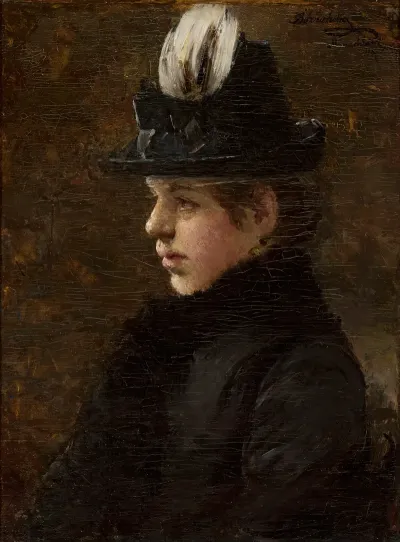 Study Of A Girl In A Hat With A Little Feather