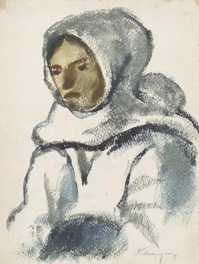 Study Of A Girl In A Large Winter Scarf
