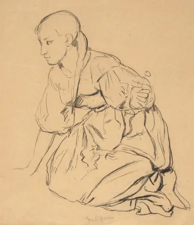 Study Of A Girl Kneeling In A Meadow