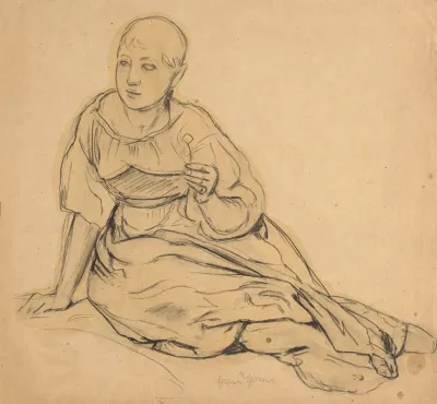 Study Of A Girl Sitting On The Ground