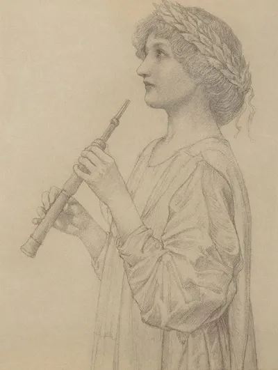 Study Of A Girl Wearing A Laurel Wreath Playing A Recorder