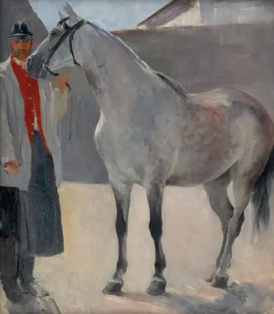 Study Of A Grey Horse With A Coachman