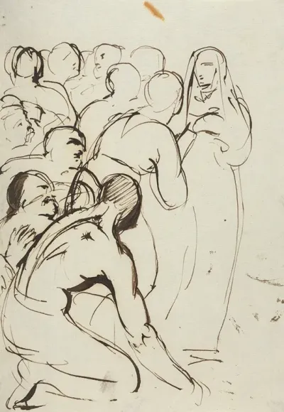 Study Of A Group Of Figures Kneeling And Standing
