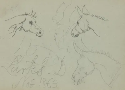 Study Of A Horses Head And Two Donkeys